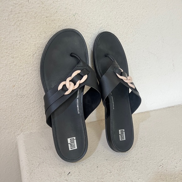 Fitflop black leather flip flop Gracie sandal shoes Comfort Women’s size 10 - Picture 1 of 8
